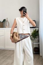 Nora Düğmeli Yelek Krem