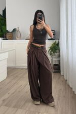 Anthe Geniş Pileli Pantolon Kahverengi