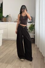 Anthe Geniş Pileli Pantolon Dark Kahve