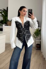 Dantel Korseli Ceket Ekru