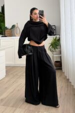 Madonna Yaka Desenli Takım Siyah