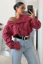 Çizgili Tasarım Gömlek Kırmızı