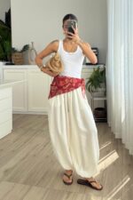 Şal Detaylı Şalvar Pantolon Ekru