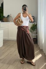 Şal Detaylı Şalvar Pantolon Kahverengi