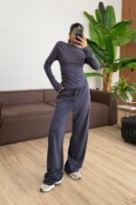 Relax Düşük Omuz Bluz Pantolon Takım Lacivert