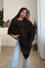 Tek Yanı Açık Triko Panço Kahverengi