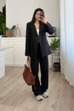 Dora Beli Bağlamalı Ceket Pantolon Takım Siyah - Görsel 2