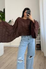 Büzgülü Transparan Bluz Kahverengi