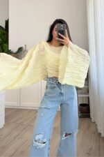 Büzgülü Transparan Bluz Sarı