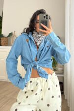 Denim Figürlü Gömlek Mavi - Görsel 3
