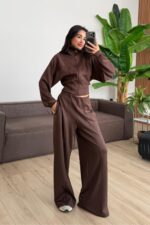 Fitil Detaylı Garnili Süprem Takım Kahverengi