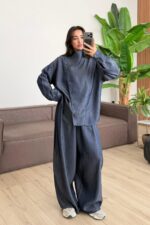 Yakası Çapraz Denim Tensel Takım Lacivert