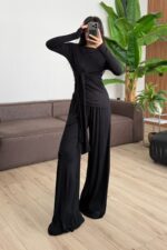 Buzzy Beli Bağlamalı Bluz Pantolon Takım Siyah