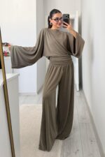 St Yarasa Kollu Beli Drapeli Pantolon Takım Haki