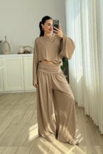 St Yarasa Kollu Beli Drapeli Pantolon Takım Toprak