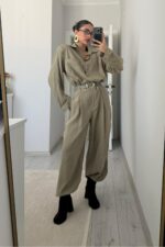 Çıtçıtlı Gömlek Kemerli Şalvar Pantolon Takım Haki