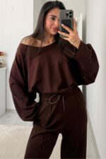 Pis Dikiş Modal Kumaş Takım Kahverengi - Görsel 2