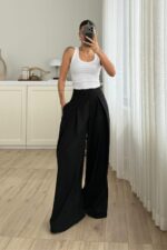 Pileli Geniş Kesim Pantolon Siyah