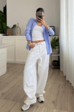 Beli Katlı Balon Beyaz Jean