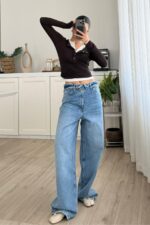 Beli Katlı Balon Mavi Jean