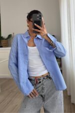 Gant Beyaz Çizgili Mavi Gömlek - Görsel 2