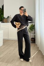 Gant V Yaka Bluz Pantolon Takım Siyah