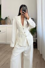 Ant Premium Belden Oturtmalı Ceket Krem