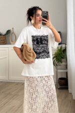 Born Önü Dantelli Tişört Beyaz