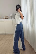 Denim Detaylı Hakim Yaka Takım Beyaz - Görsel 3