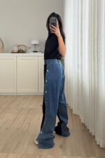 Denim Detaylı Hakim Yaka Takım Siyah - Görsel 3