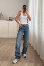 Jf Wide Leg Yıkamalı Mavi Jean