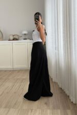 Pileli Geniş Kesim Pantolon Siyah - Görsel 4