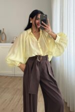 Balon Kol Transparan Gömlek Sarı