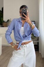 Gant Kırmızı Çizgili Mavi Gömlek