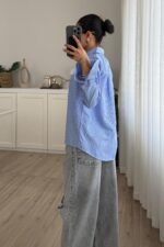 Gant Beyaz Çizgili Mavi Gömlek - Görsel 4