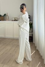 Gant V Yaka Bluz Pantolon Takım Beyaz - Görsel 4