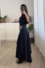 Yarasa Kol Belden Oturtmalı Etek Takım Lacivert - Görsel 4