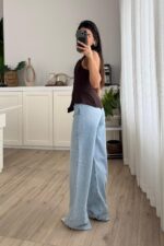 Double Paça Wide Leg Açık Mavi Jean - Görsel 3