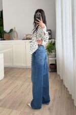 Wom Wide Leg Koyu Mavi Jean - Görsel 4