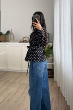 Cep Detaylı Hakim Yaka Puantiyeli Gömlek Siyah - Görsel 3