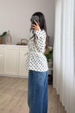 Cep Detaylı Hakim Yaka Puantiyeli Gömlek Beyaz - Görsel 3