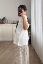 Born Önü Dantelli Tişört Beyaz - Görsel 3