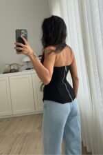 Balenli Straplez Bluz Siyah - Görsel 3