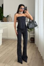 Straplez Ful Taşlı İspanyol Takım Lacivert