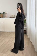 Tek Düğmeli Tensel Kimono Takım Siyah - Görsel 4