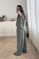 Tek Düğmeli Tensel Kimono Takım Haki - Görsel 3