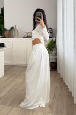 Pantolonu Pileli Bluz Takım Beyaz - Görsel 4