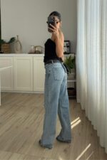 Wom Wide Leg Mavi Yıkamalı Jean - Görsel 4