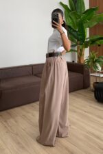 St Gold Kemerli Pileli Pantolon Bej - Görsel 4