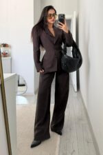 Melo Beli Bağlamalı Ceket Pantolon Takım Kahverengi